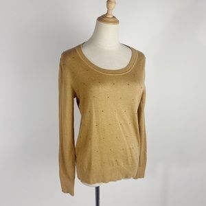 BANANA REPUBLIC Camel Tan Gold Beaded Crewneck Sweater Womens Small